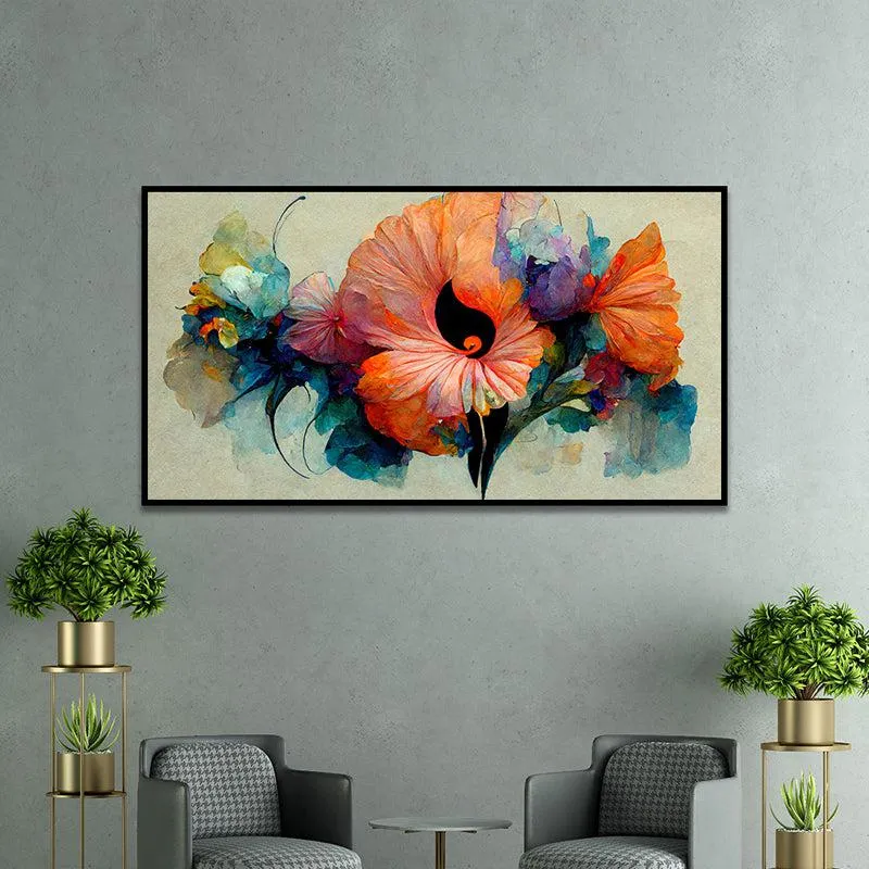 Flora Flames Floral Canvas Wall Painting With Frame - Black media 1