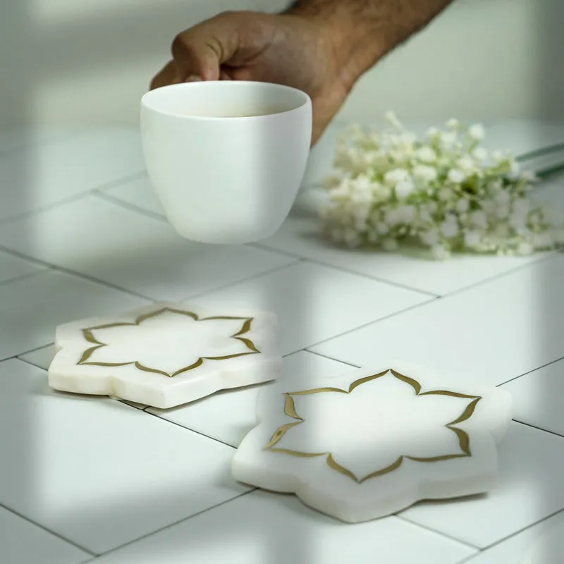 FleurCraft Marble Coaster With Brass Inlay - Set Of Two media 5