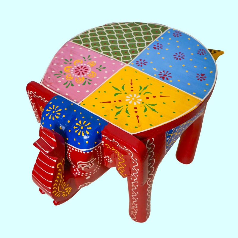 Crimson Tusker Ethnic Hand-Painted Wooden Stool media 3