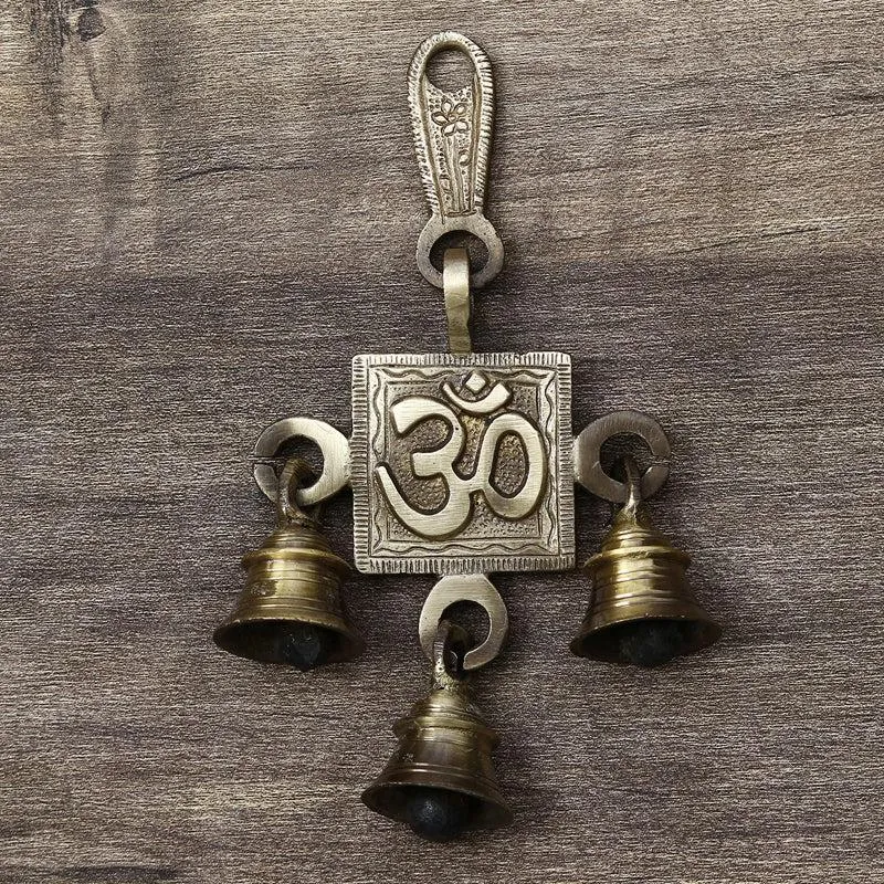 Om Brass Brass Wall Hanging With Bells media 1