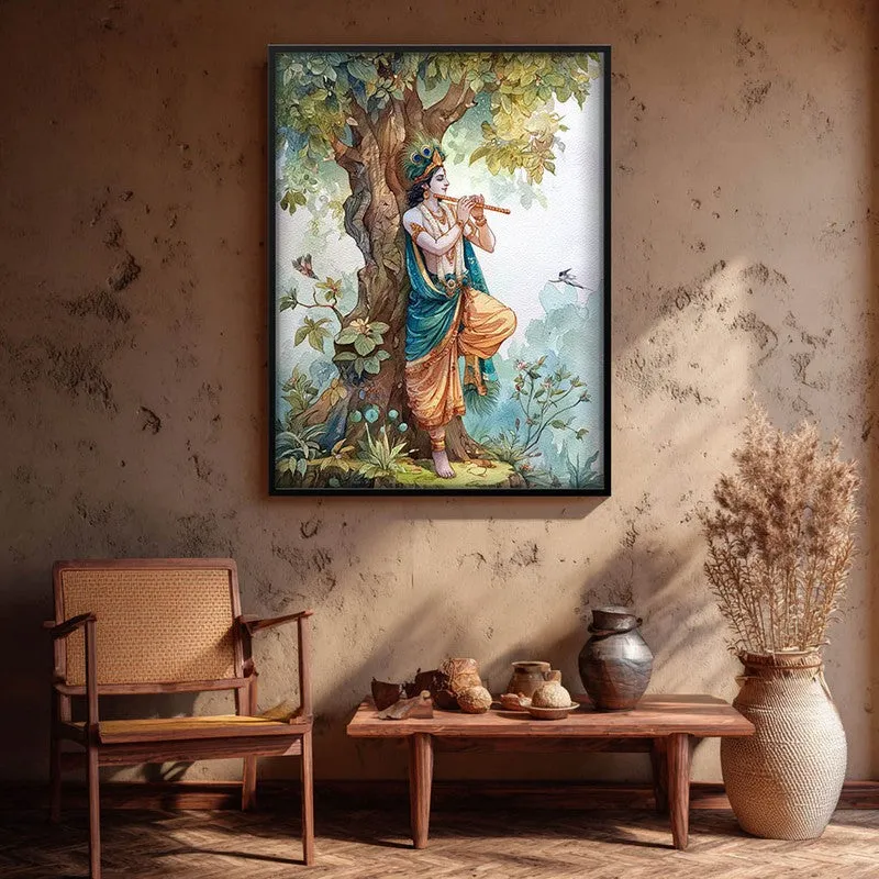 Sri Krishna Charming Fluit Playing Archival Paper Wall Art media 1