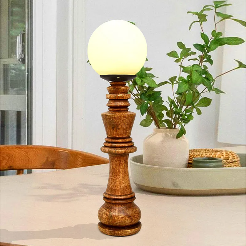 Chess King Wooden Table Lamp - Brown,White media 1