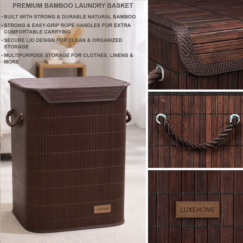 Strap Bamboo Laundry Basket - Brown media 8