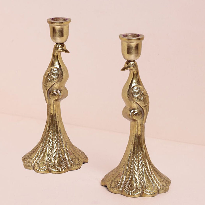 Pavo's Glow Brass Candle Holder - Set Of Two media 4