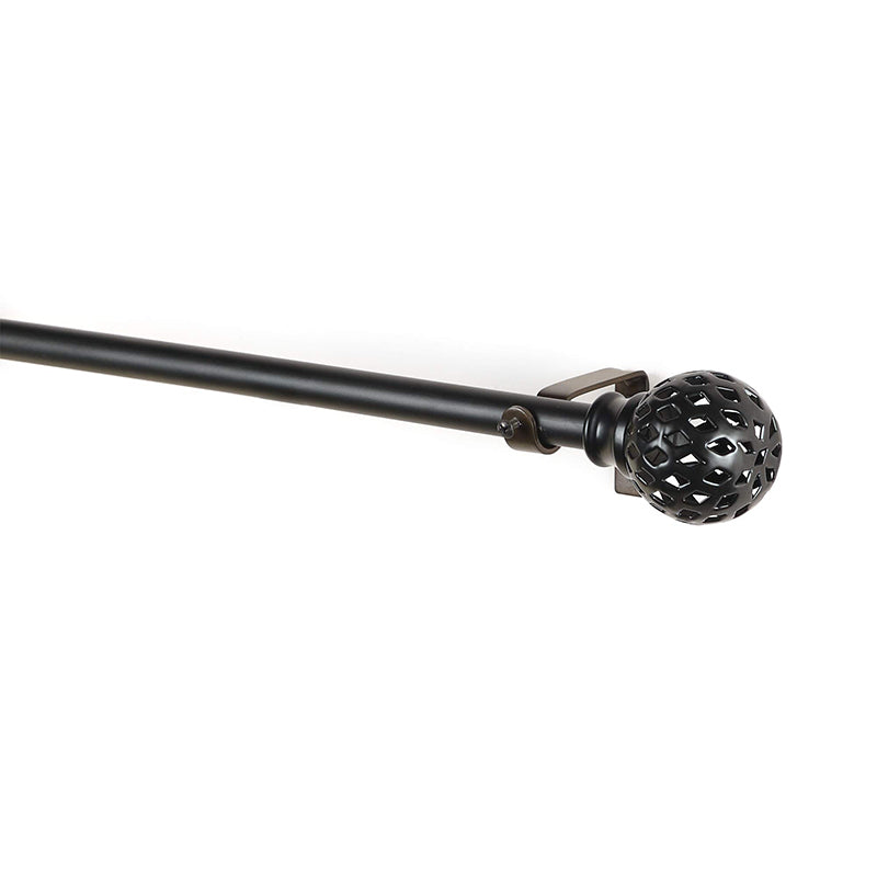 Ornetta Extendable 1" Single Curtain Rod With Round Finial & Brackets (Black) media 3
