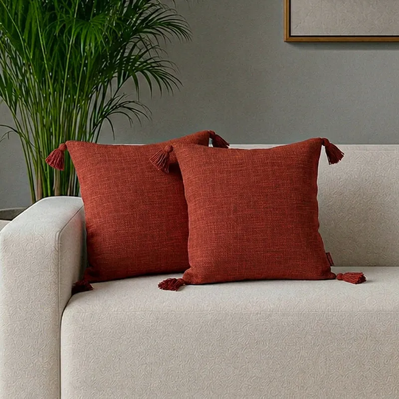 Claira Solid Cushion Cover (Red) - Set Of Two media 1