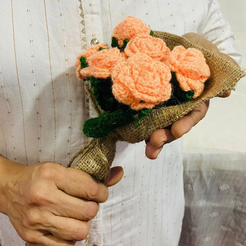 Crochet Handmade Rose Bouquet (Peach) - Set Of Six media 6