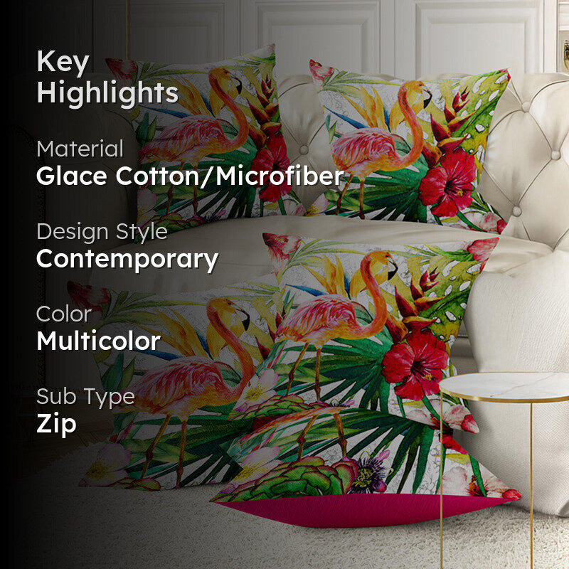 Tropical Flamingo Printed Cushion Cover Set - Set Of Five media 2