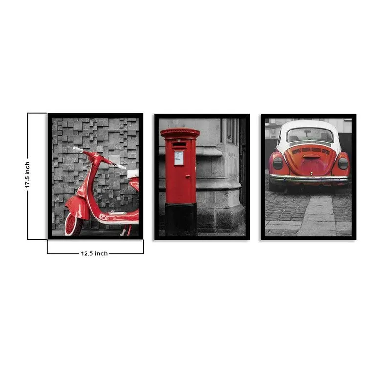 Crimson City Paper Wall Painting With MDF Frame (Black) - Set Of Three media 8
