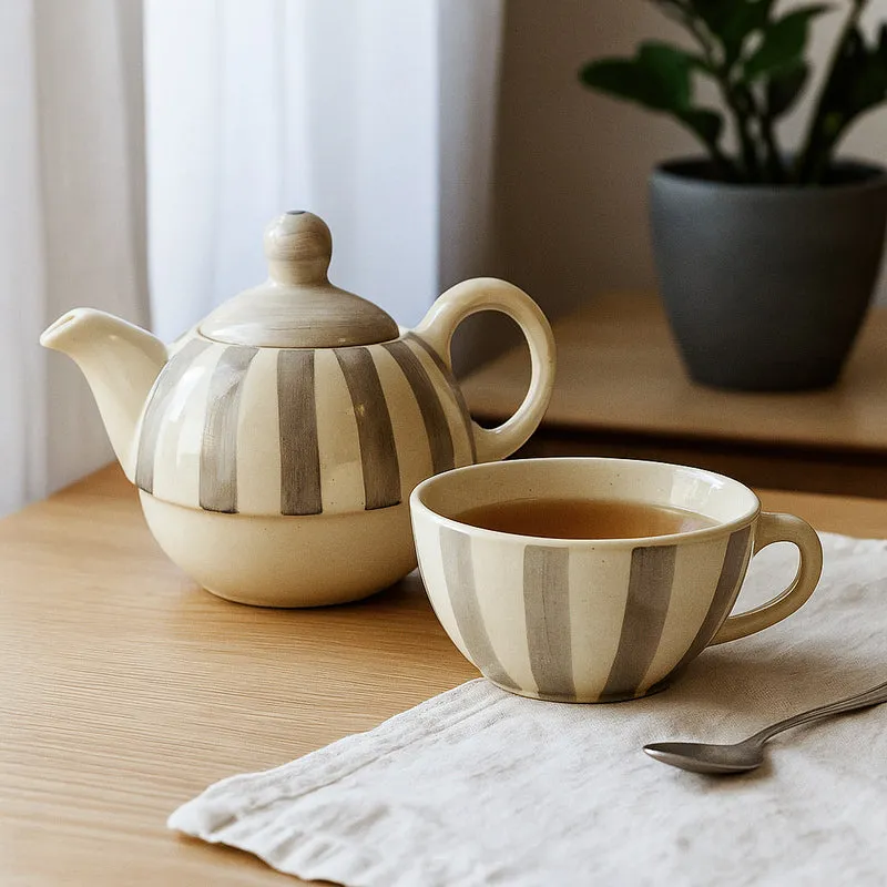 Silensteep Ceramic Tea Pot With Tea Cup (Grey/200 mL/350 mL) - Two Piece Set media 1