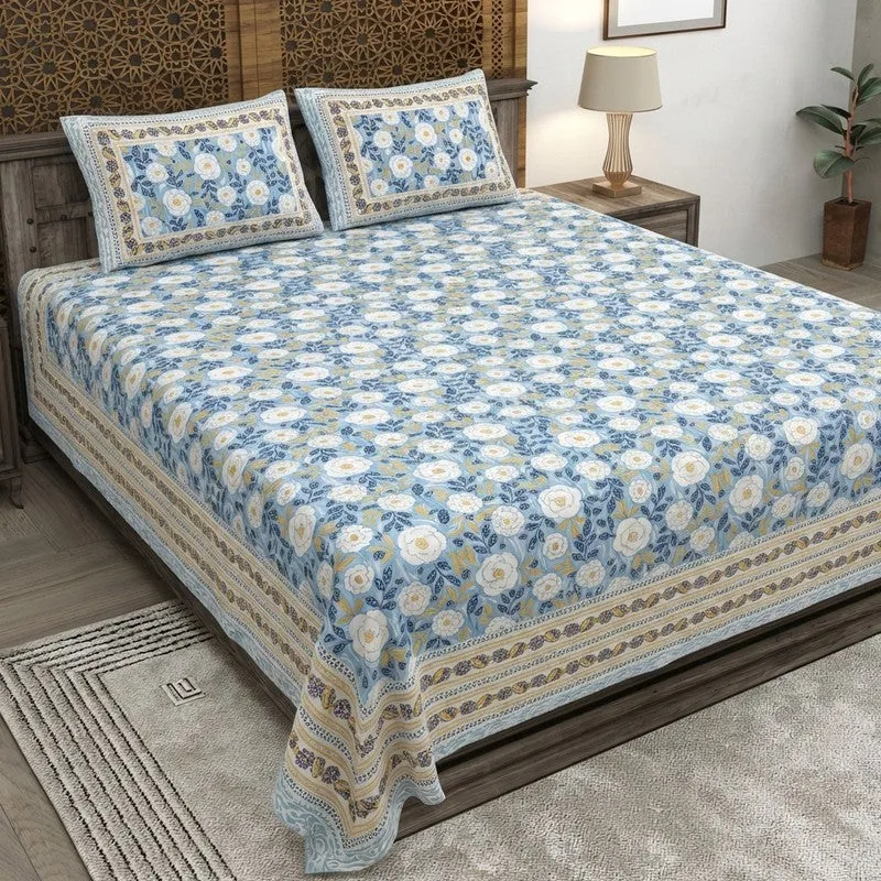 Loomva Cotton Bedsheet (Blue,Green) - 240 TC media 1