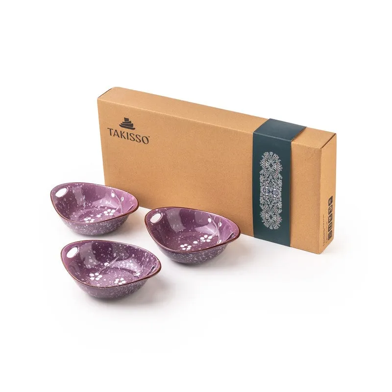 SavorBite Porcelain Snack Bowl (Purple/320 mL Each) - Set of Three - 6