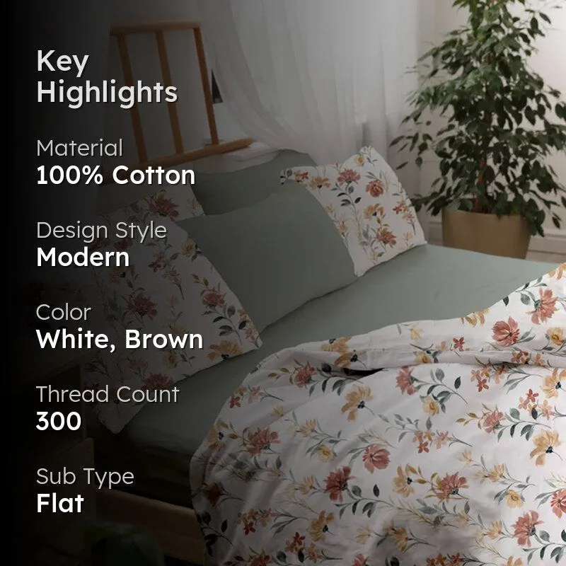 Wild Petalscape Floral Printed Cotton Bedsheet - 300 TC media 2