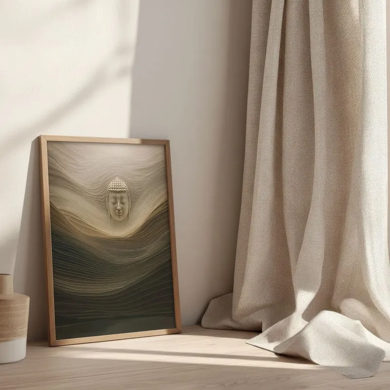 Silent Buddha Archival Paper Wall Painting With Brown Frame media 3