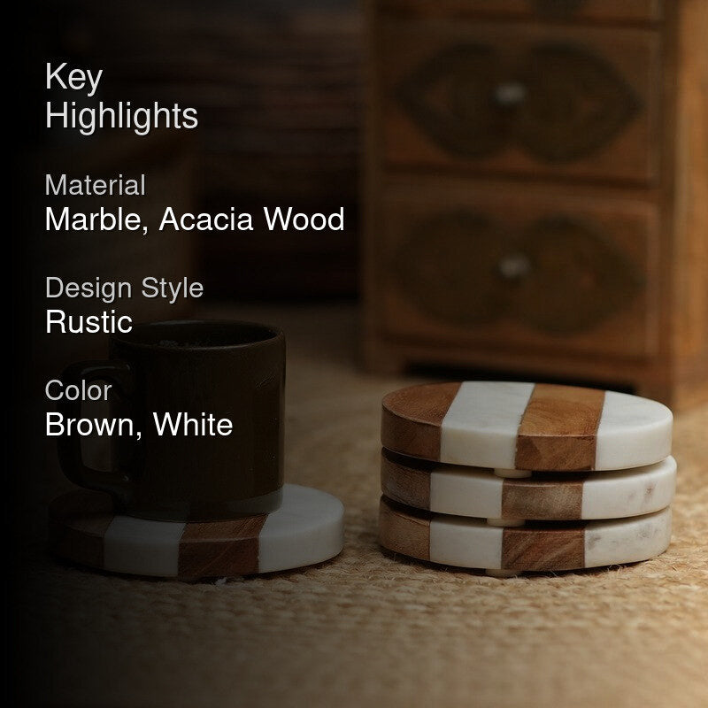 Bravon Boho Marble & Acacia Wood Coaster - Set Of Four media 2