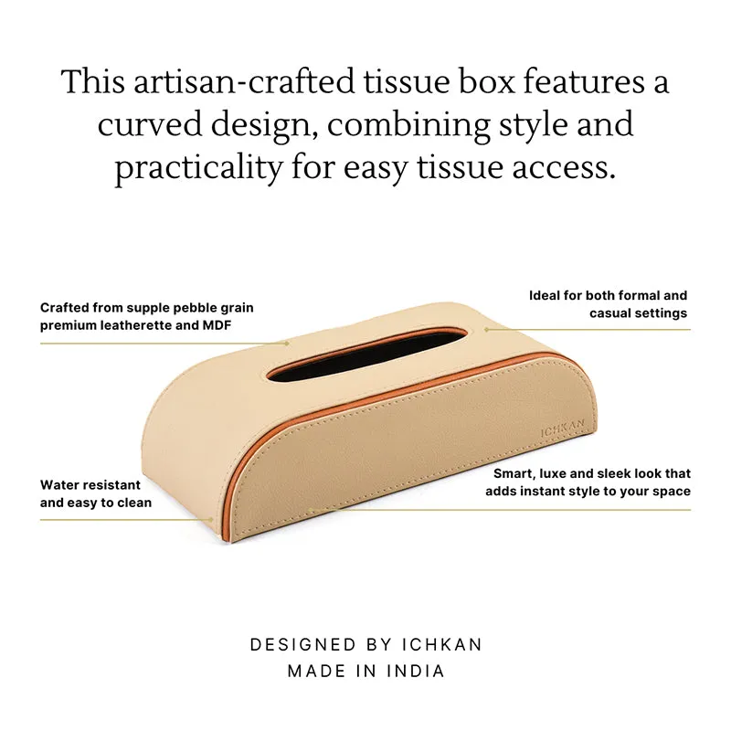 Tisca Curve Faux Leather Tissue Box - Beige media 3