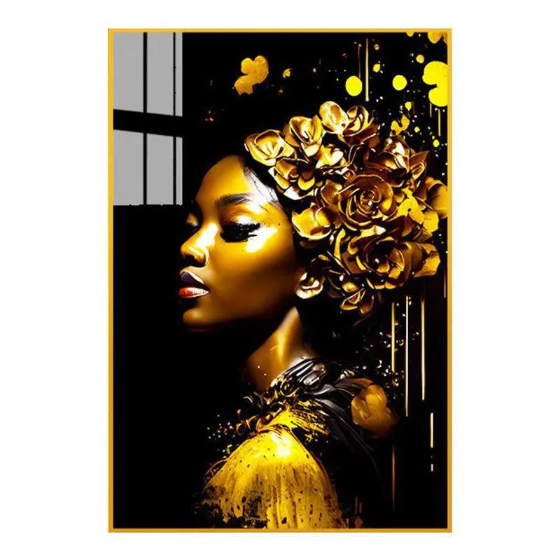 Nocturnal Shimmer Modern Canvas Wall Art With Frame - Gold media 3