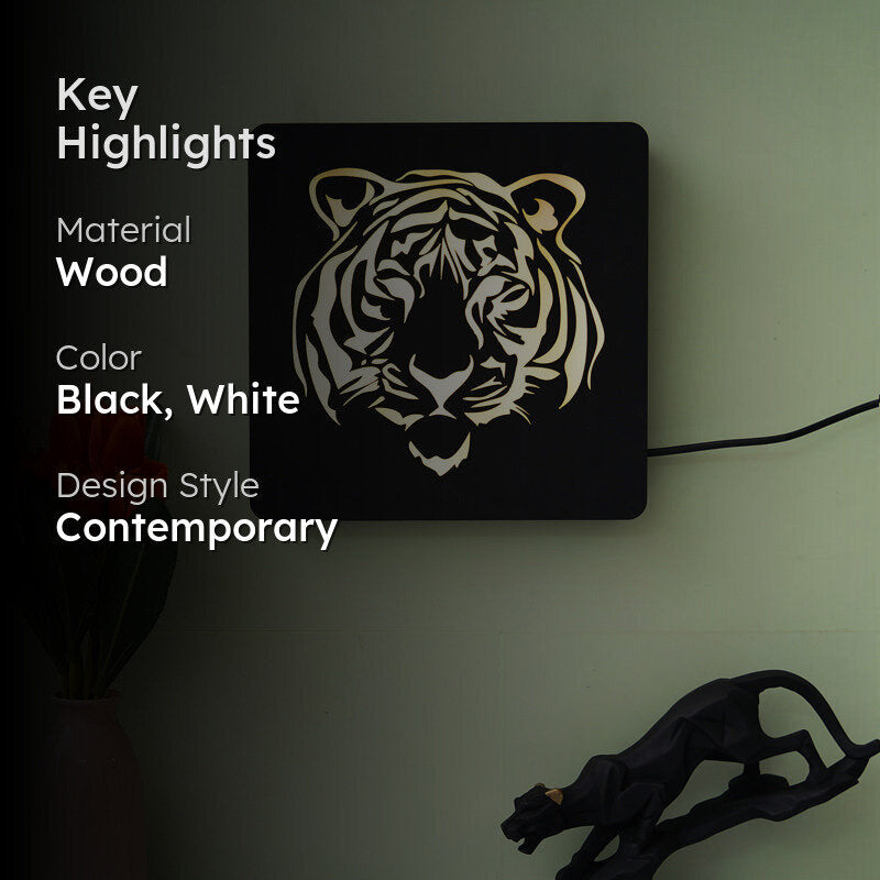 Tiger Face LED Wooden Wall Lamp media 2