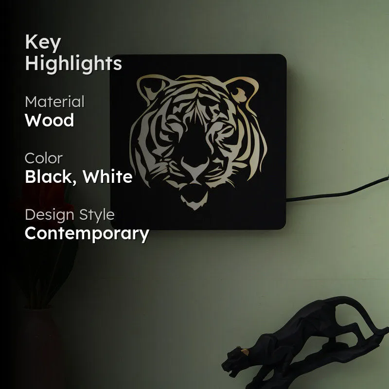 Tiger Face LED Wooden Wall Lamp media 2