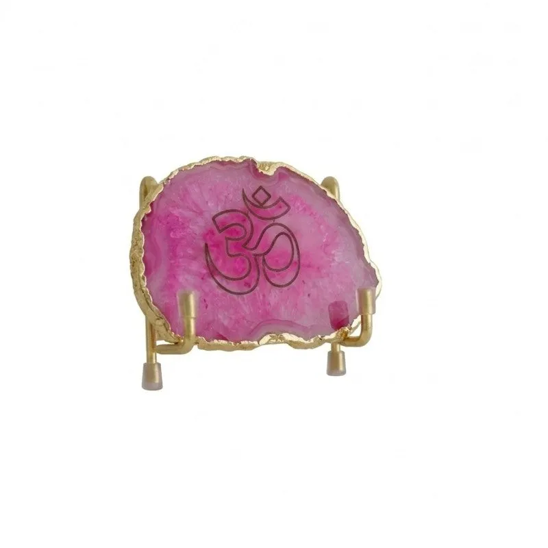Om Handcrafted Agate Religious Accent - Pink media 4