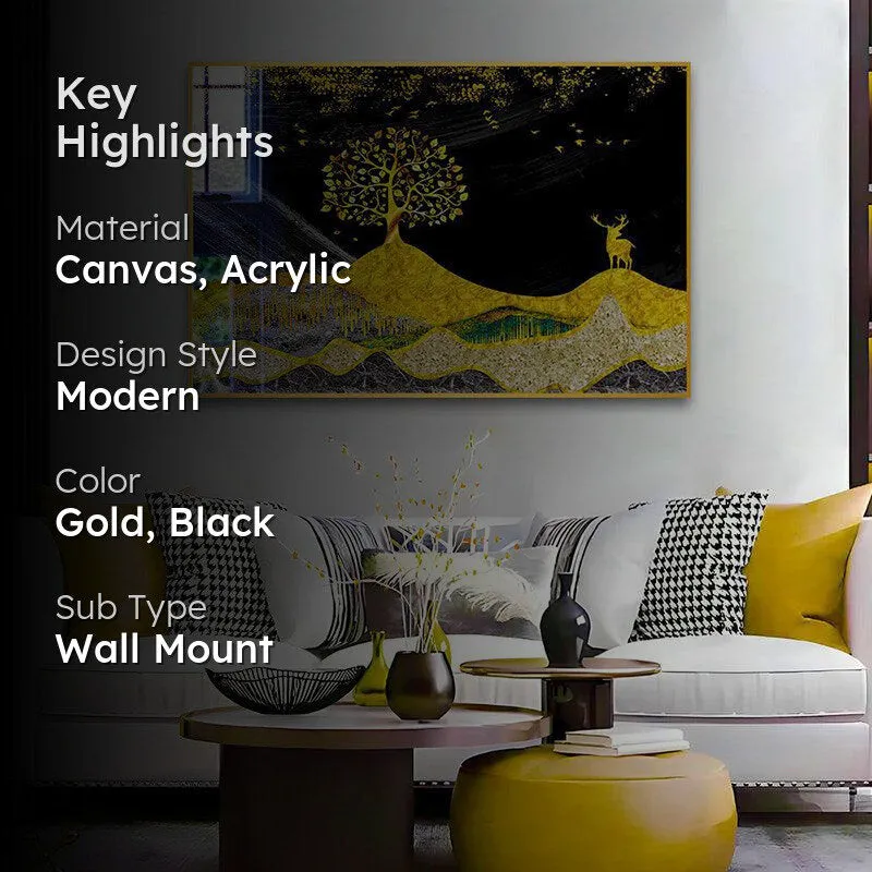 Golden Stag At Dusk Modern Canvas Wall Art With Frame - Gold media 2