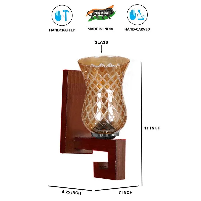 Honey Glow Decorative Wooden Base Glass Wall Lamp media 8