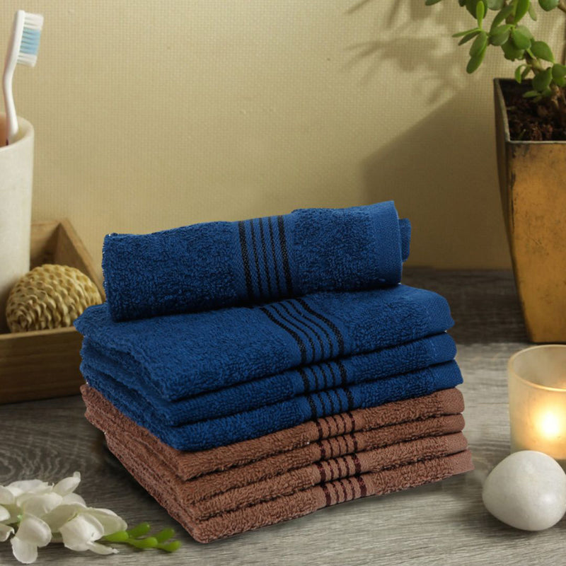 Bodil Face Towel (Blue,Brown) - Set Of Eight - 30 x 30 cms