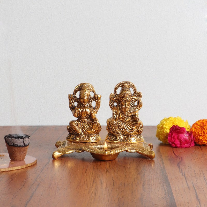 Mahalaxmi Ganesh Diya - Gold