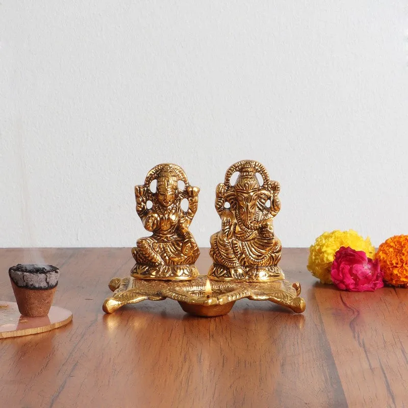 Mahalaxmi Ganesh Diya - Gold media 1