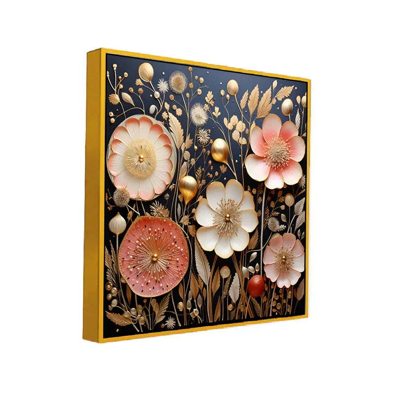 Blooms Of Night Canvas Wall Painting With Frame - Gold media 3