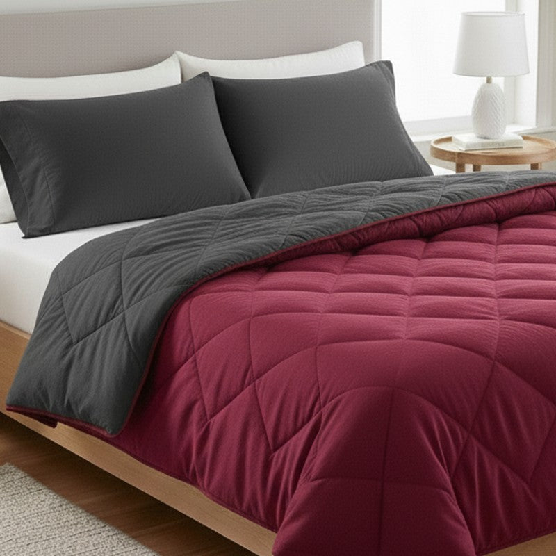 Softiq Reversible Comforter (Maroon & Grey) - 400 GSM media 3