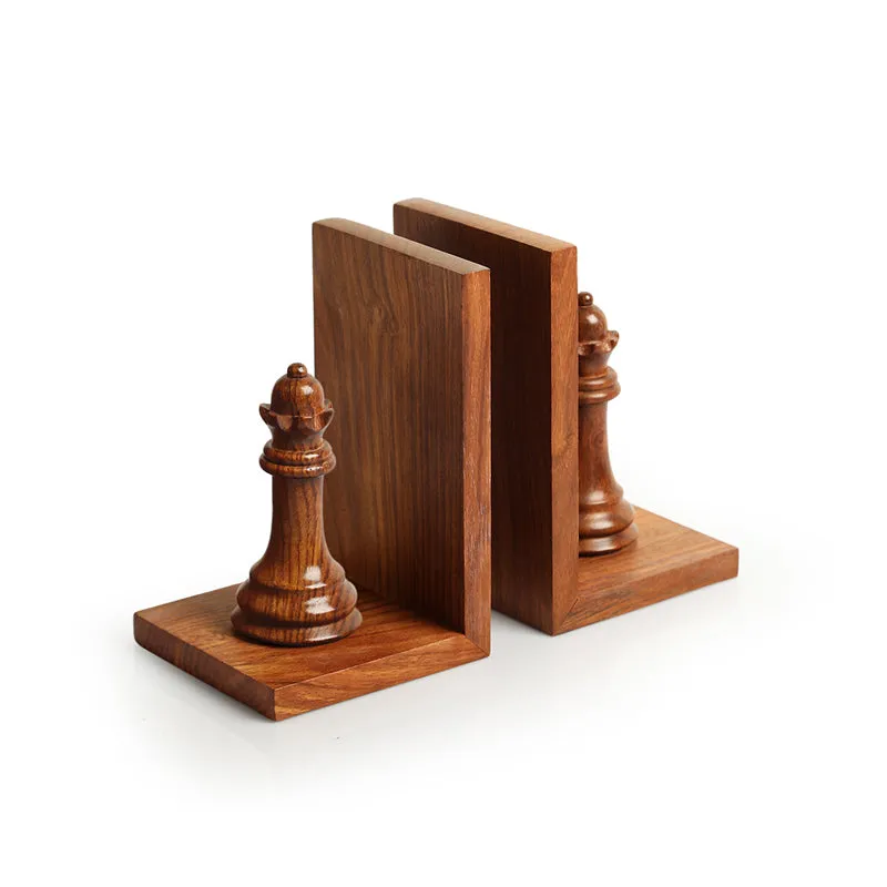 Checkmate Charm Handcarved Sheesham Wood Book End - Set Of Two media 4