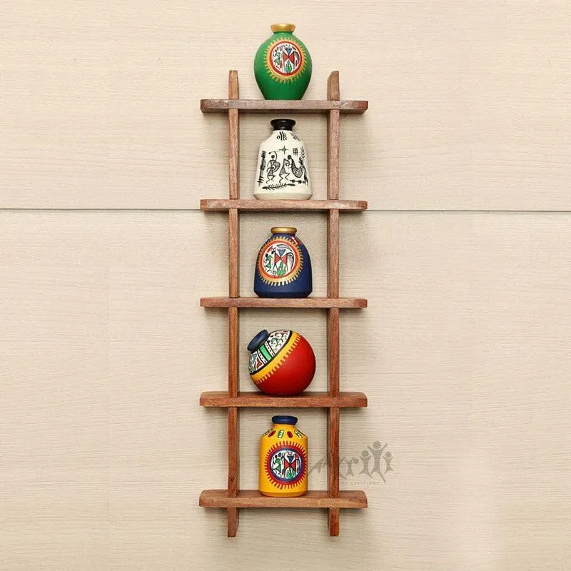 Cora Wooden Wall Shelf With Pot - Six Piece Set media 1