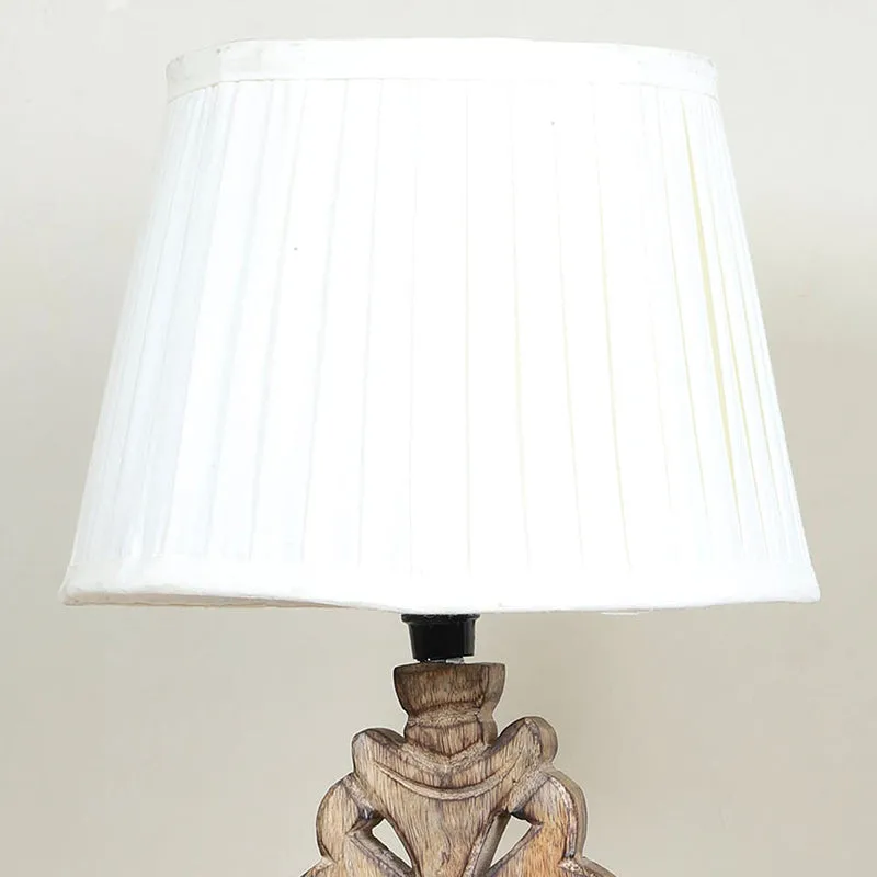 Gujo Deco Pleated Mango Wood Table Lamp - White,Beige media 3