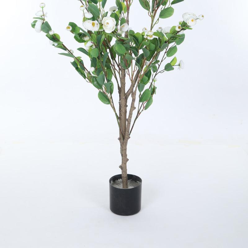 Faux Minio Camelia Rose Plant With Black Plastic Pot (3.94 ft) - White media 5