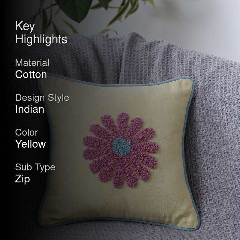 Thread & Daisy Cotton Cushion Cover - Yellow media 2