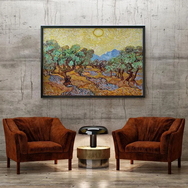 Olive Trees With Yellow Sky & Sun By Vincent Van Gogh - Black Frame media 4