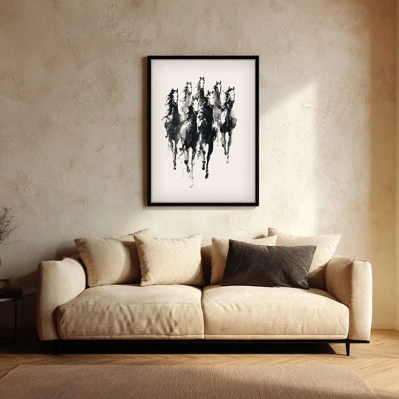 Vintage Horse Gallop Wall Painting With Black Frame media 1