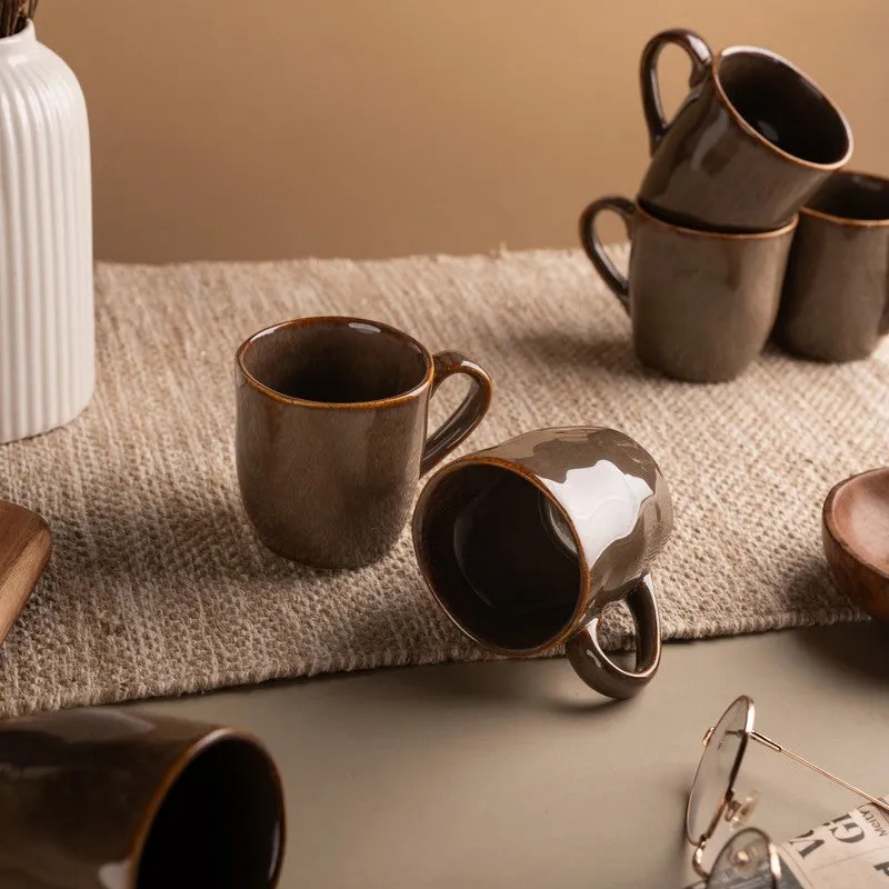 Elowen Porcelain Tea Cup (180 mL Each,Brown) - Set Of Six media 3