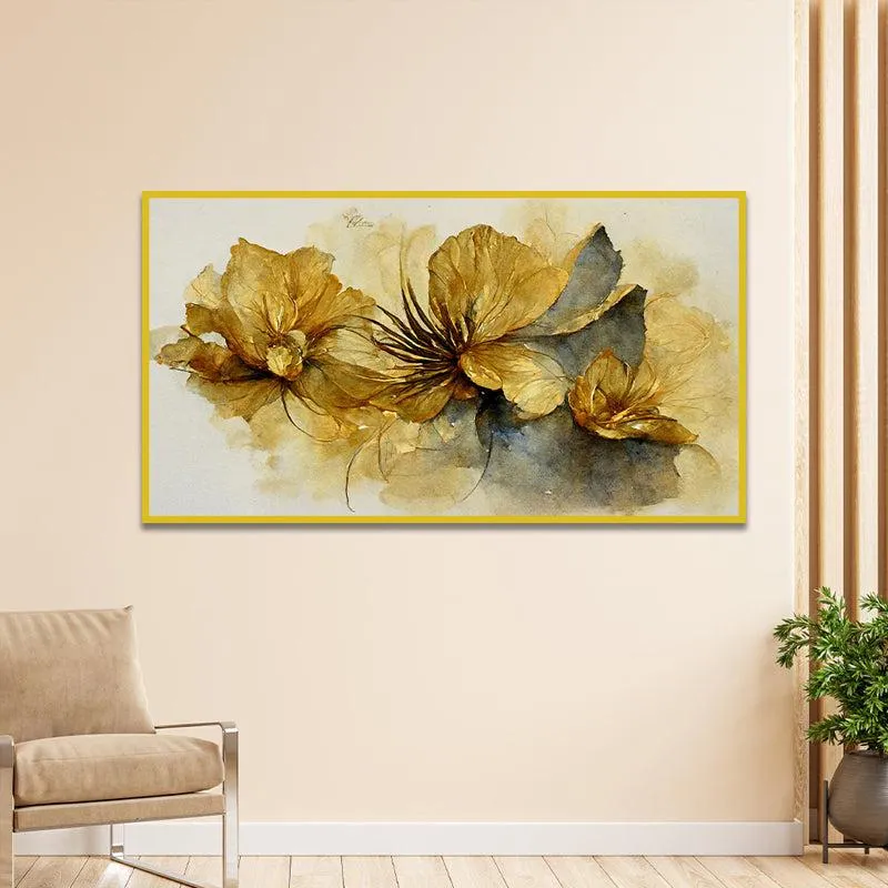 Petals De Oro Canvas Wall Painting With Frame - Gold media 1