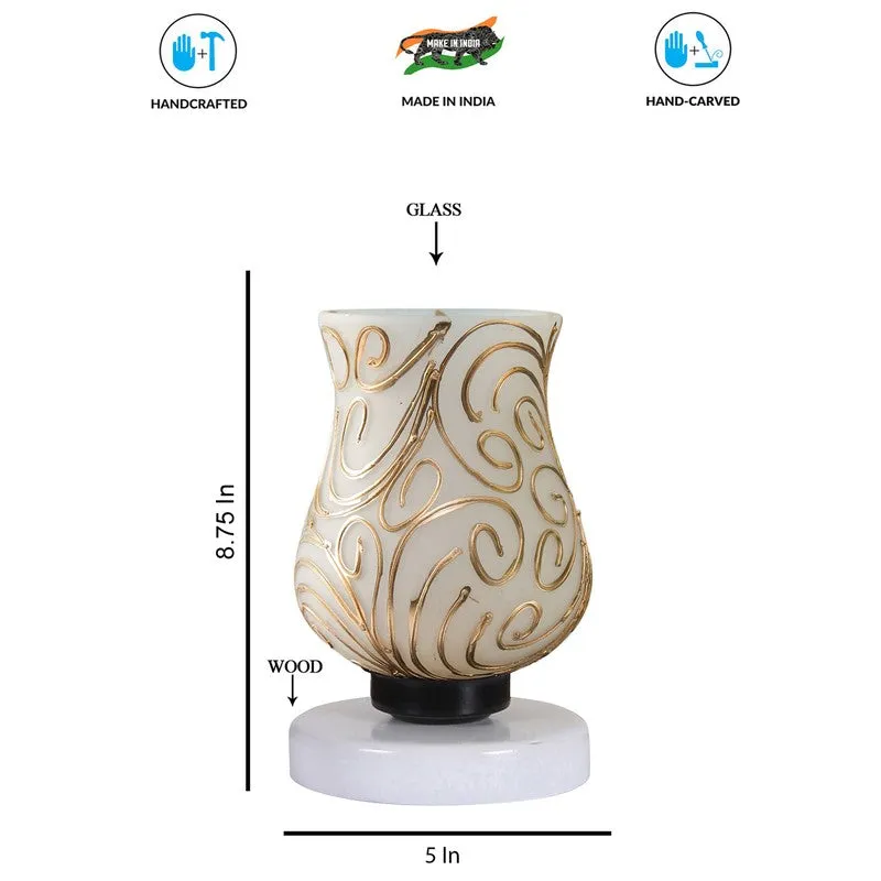 Devine Mosaic Glass Table Lamp With Wooden Base - White & Gold media 8