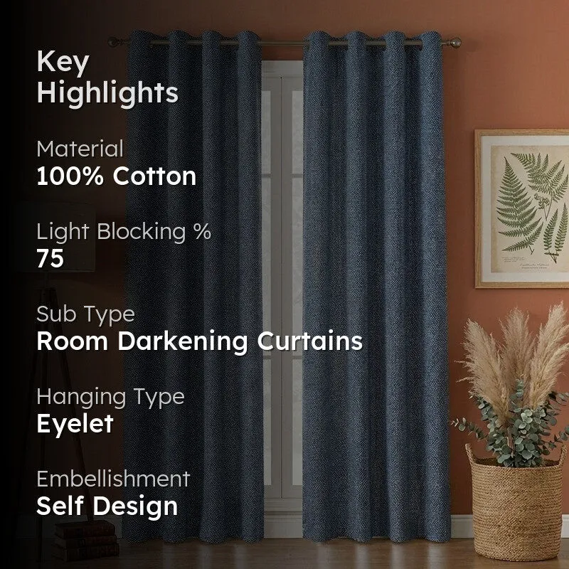 Form Ease Cotton Room Darkening Curtains (Navy Blue) - Set Of Two media 2