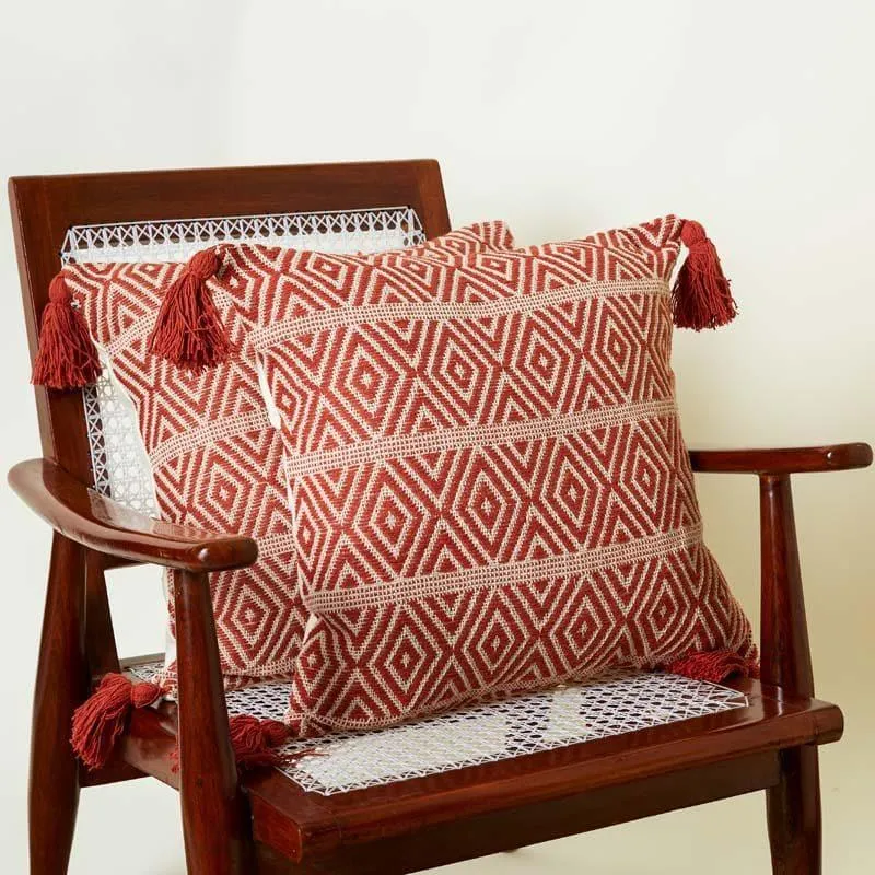 Crimson Carved Cotton Cushion Cover - Set Of Two media 2