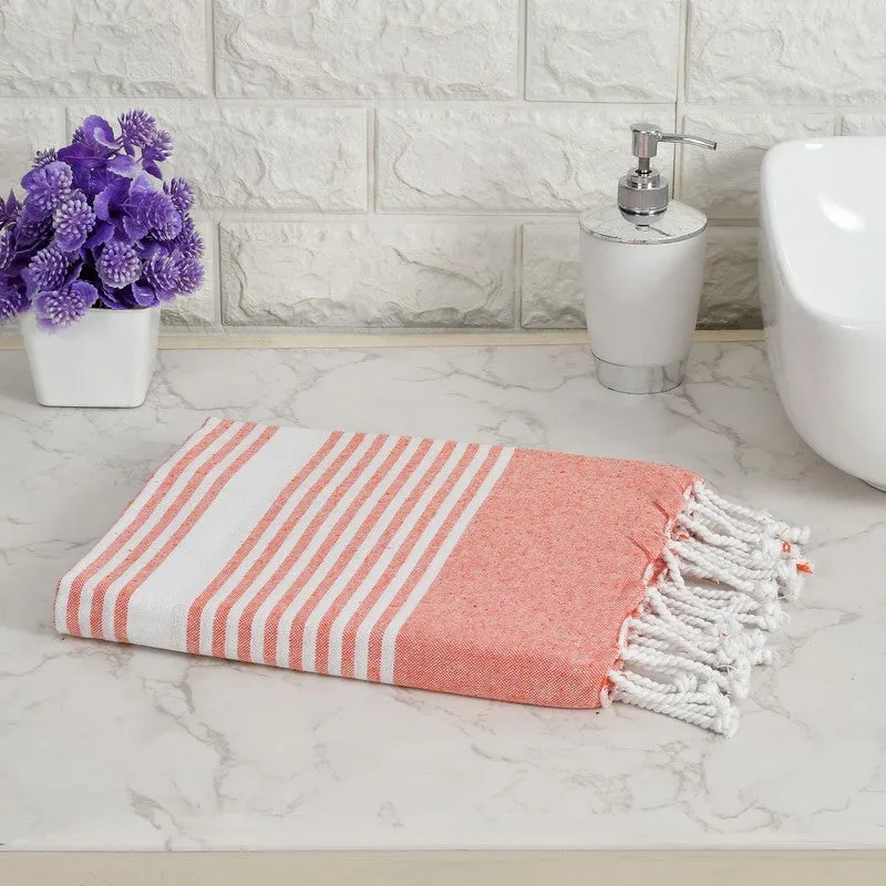 Loomera Striped Cotton Bath Towels (Orange & Pink) - Set Of Two media 4