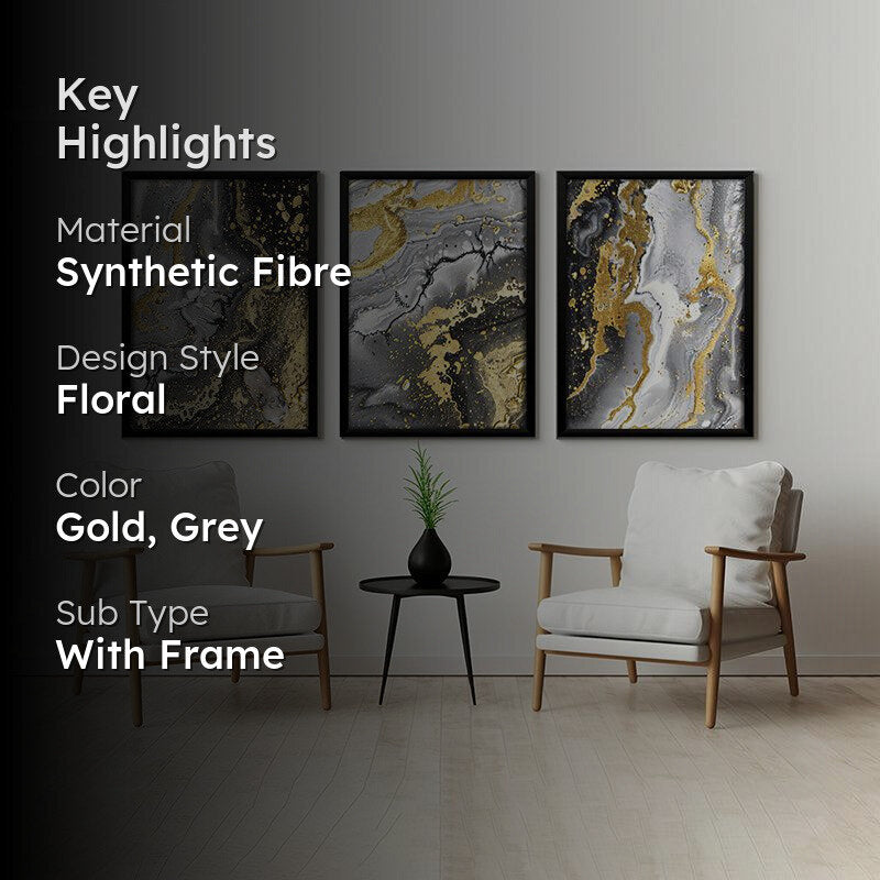 Ebony Gild Abstract Wall Art With Frame - Set Of Three media 2