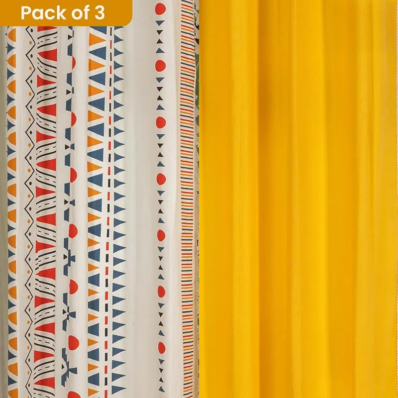 Urban Space Ikat & Aura Curtain (Orange,Yellow) - Set Of Three media 1