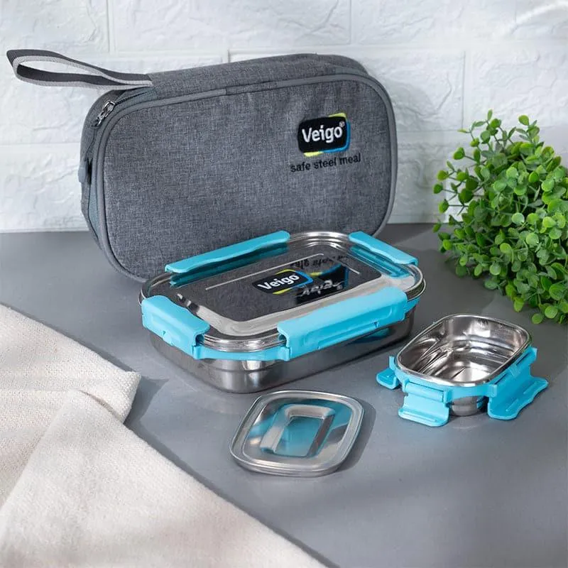 Tasteo Pack Aqua Lunch Box With Insulated Pouch (800/150 mL) - Two Piece Set media 6