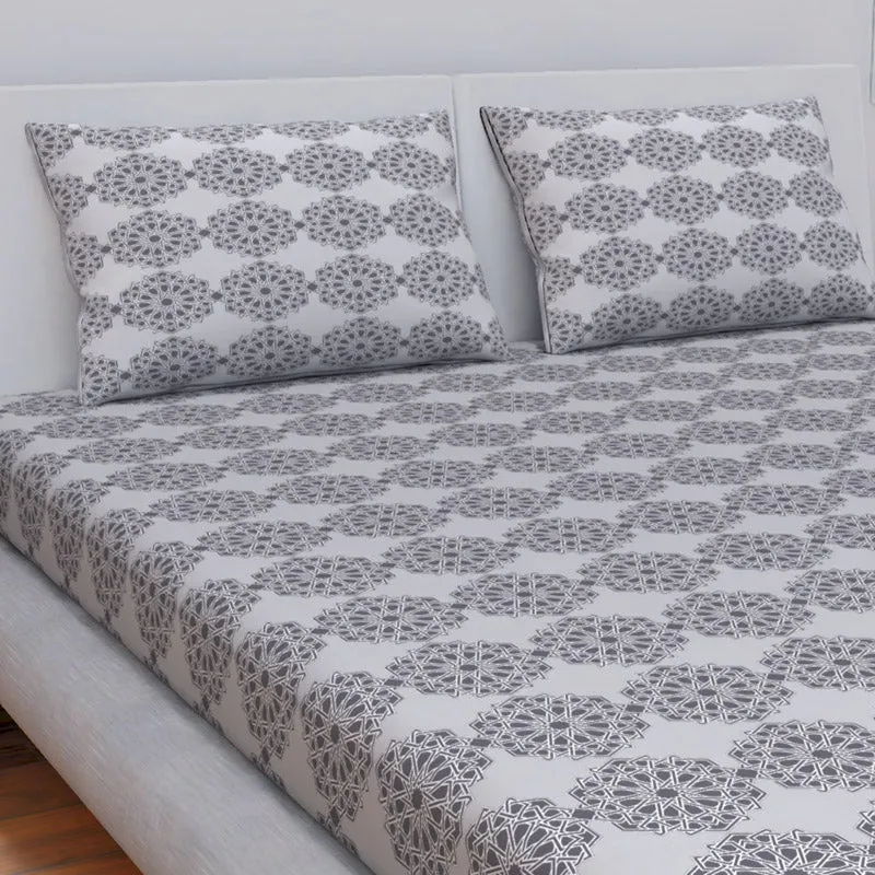 Himeya Comfort Percale Gilded Trellis Cotton Bedsheet (Grey) - 144 TC media 3
