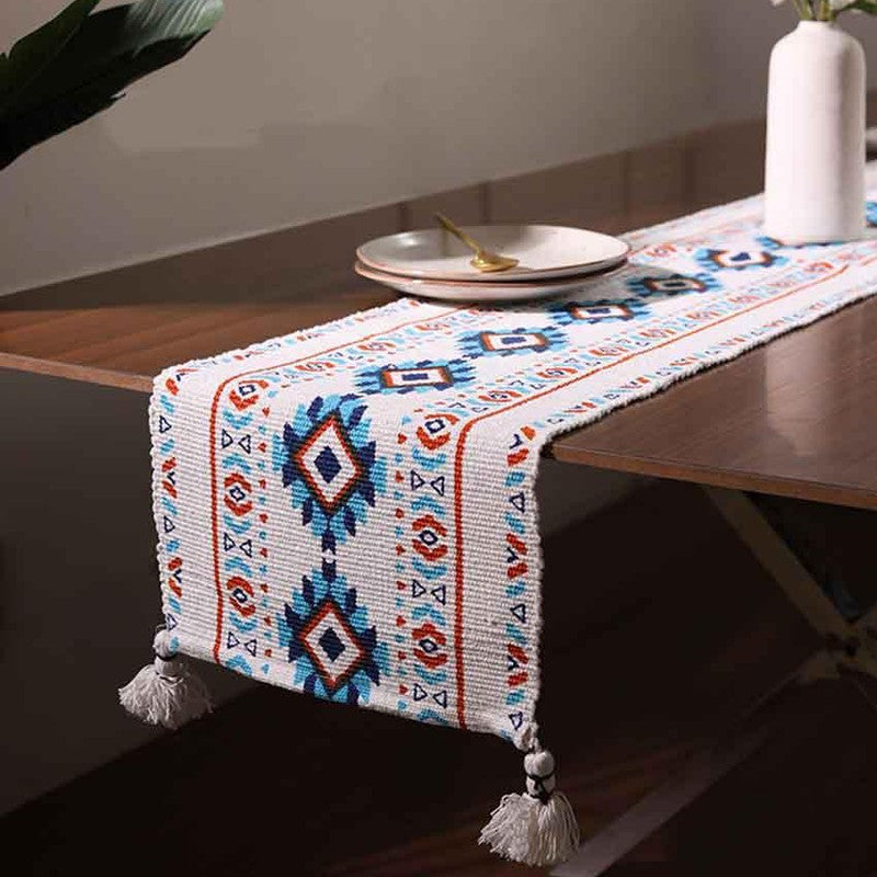 Aztec Handloom Tasseled Cotton Table Runner media 3