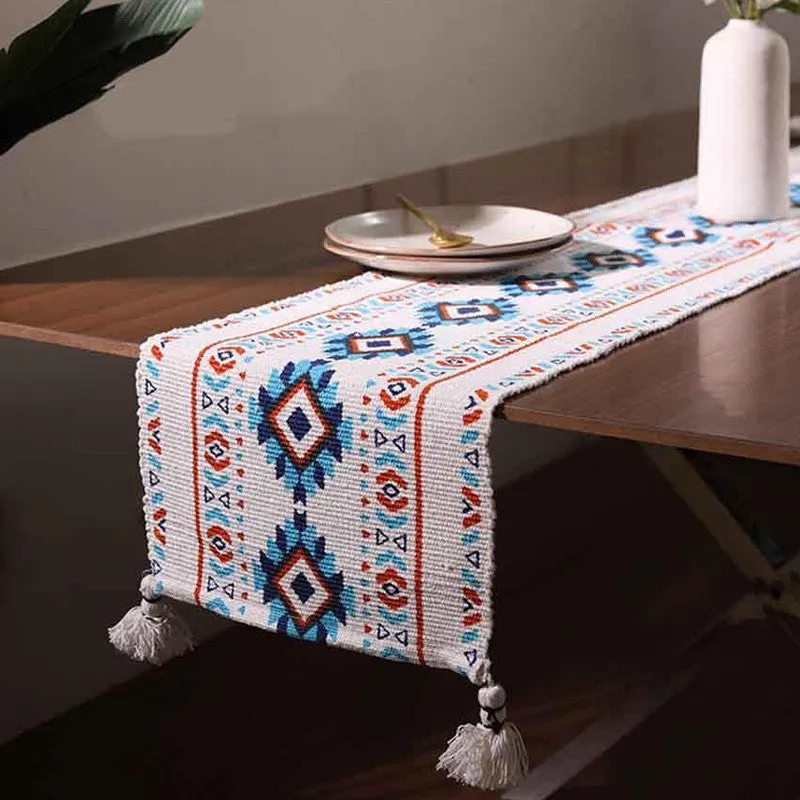 Aztec Handloom Tasseled Cotton Table Runner media 3